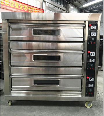 Forno de cozimento a gás elétrico multifunção para hotéis comerciais 3 andares 6 bandejas