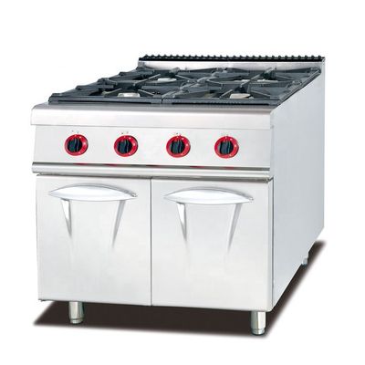 Forno de preparação de alimentos comercial independente com 4 queimadores e armário de armazenamento