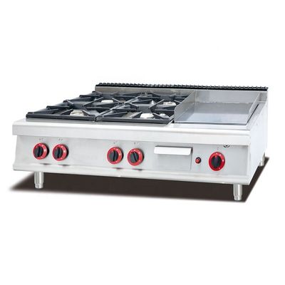 Forno de preparação de alimentos comercial independente com 4 queimadores e armário de armazenamento