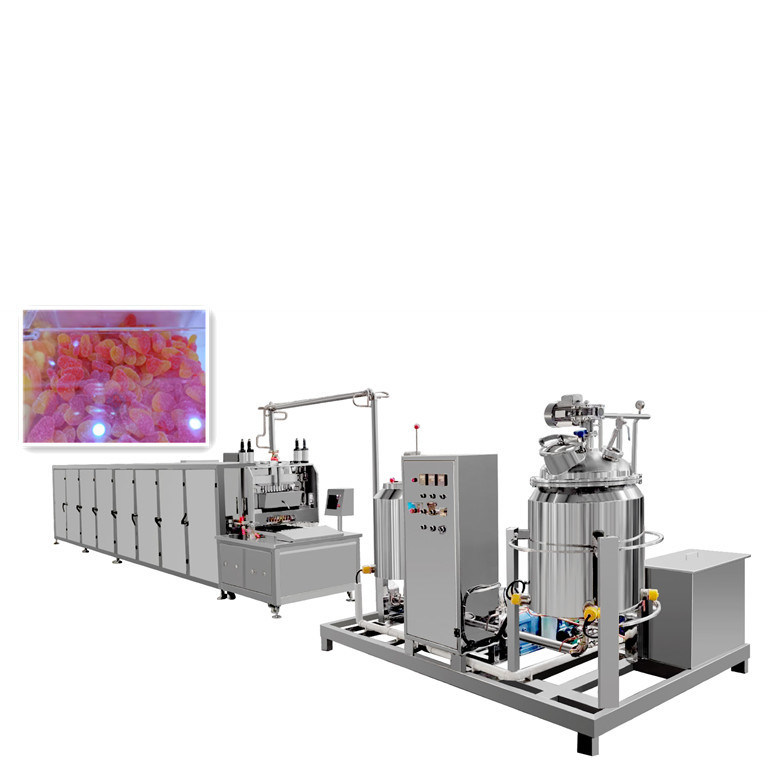 Máquina de fabricação de doces duros industriais de 150 kg/h para produção de caramelos de urso-lollipop